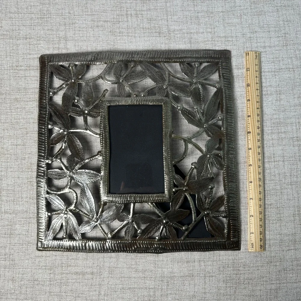Heart of Haiti Macy's 4x6 Floral Metal Picture Frame Haitian Folk Art Signed